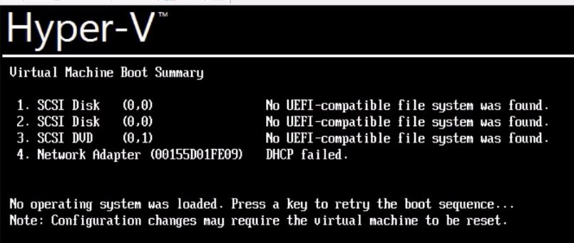 No UEFI-Compatible file system was found (Hyper-V)