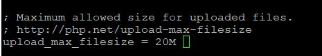 Upload max filesize in phpmyadmin