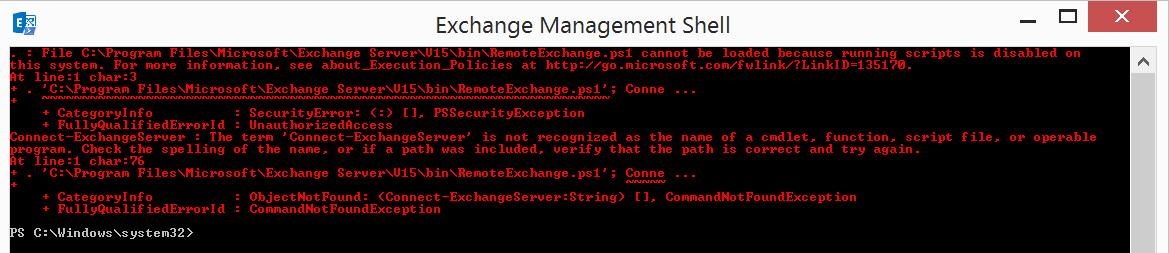 Exchange management shell error